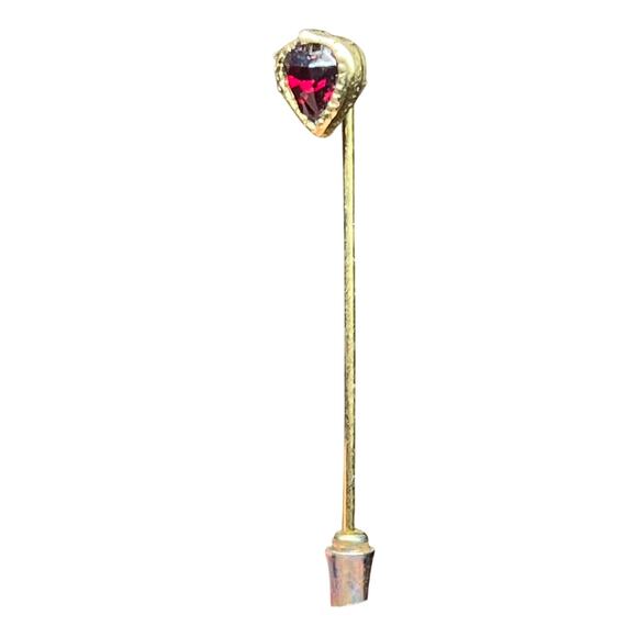 Vintage gold tone stick pin. Heart/tear drop red jeweled top. jewelry - Picture 5 of 7